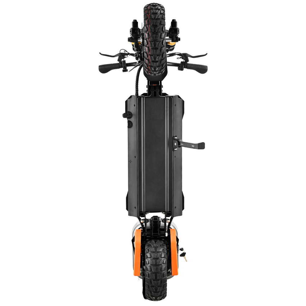 KUGOO M5 PRO electric scooter with orange suspension and rear cargo box