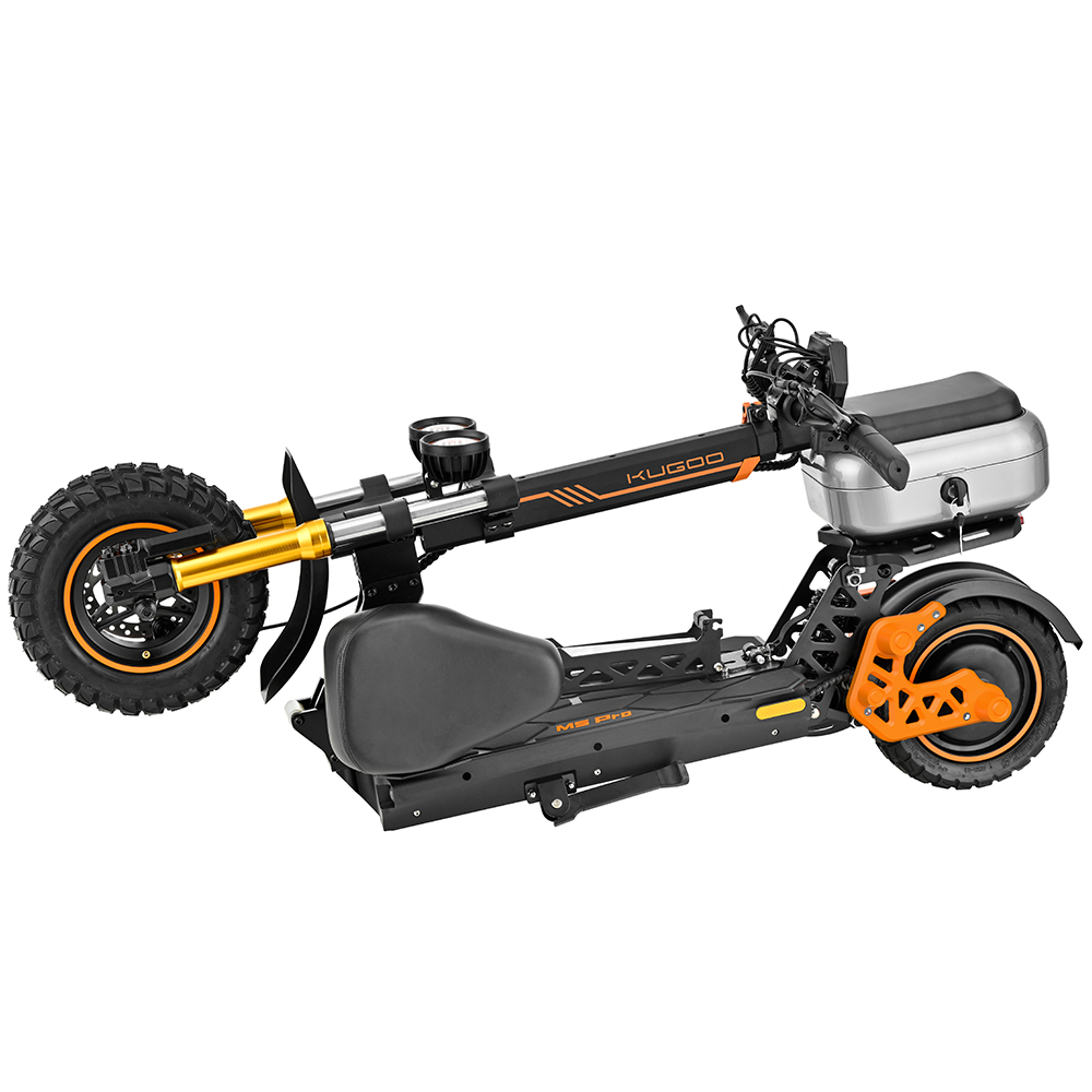KUGOO M5 PRO electric scooter with orange suspension and rear cargo box